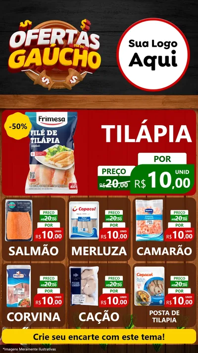 Modelo de Rede Social para Stories com o tema Ofertas Dia do Gaúcho para Peixaria