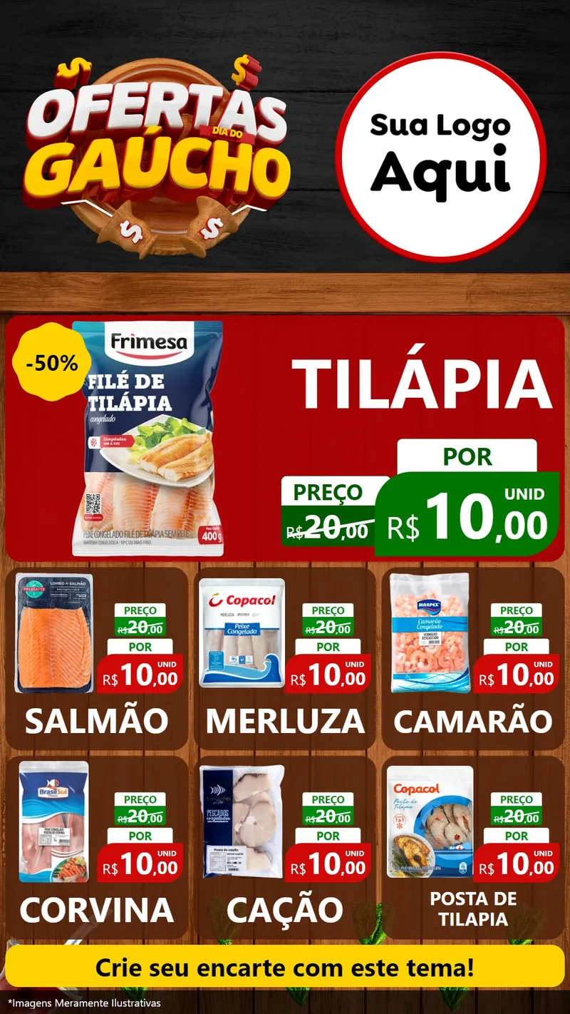 Modelo de Rede Social para Stories com o tema Ofertas Dia do Gaúcho para Peixaria
