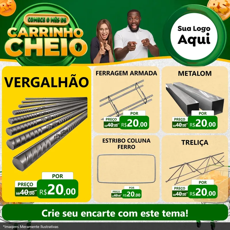 Modelo de Rede Social para Feed Facebook com o tema Carrinho Cheio para Ferragens