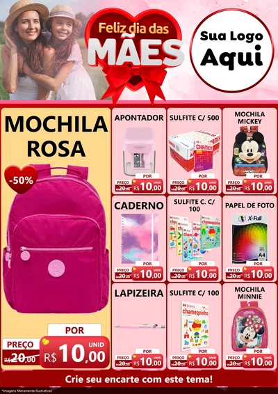 Modelo de Encarte para Encarte A4 Vertical com o tema Feliz Dia Das Mães para Papelaria