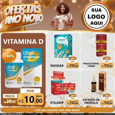 Modelo de Rede Social para Feed Facebook com o tema Ofertas de Ano Novo para Farmácia