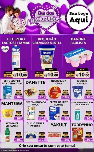 Modelo de Encarte para Encarte Grande com o tema Dia dos Namorados para Frios e Laticínios