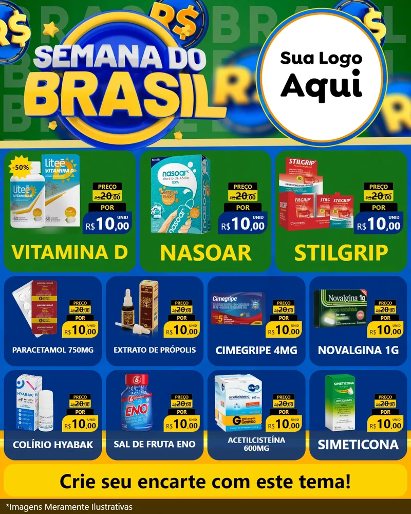 Modelo de Rede Social para Feed Instagram com o tema Semana Do Brasil para Farmácia