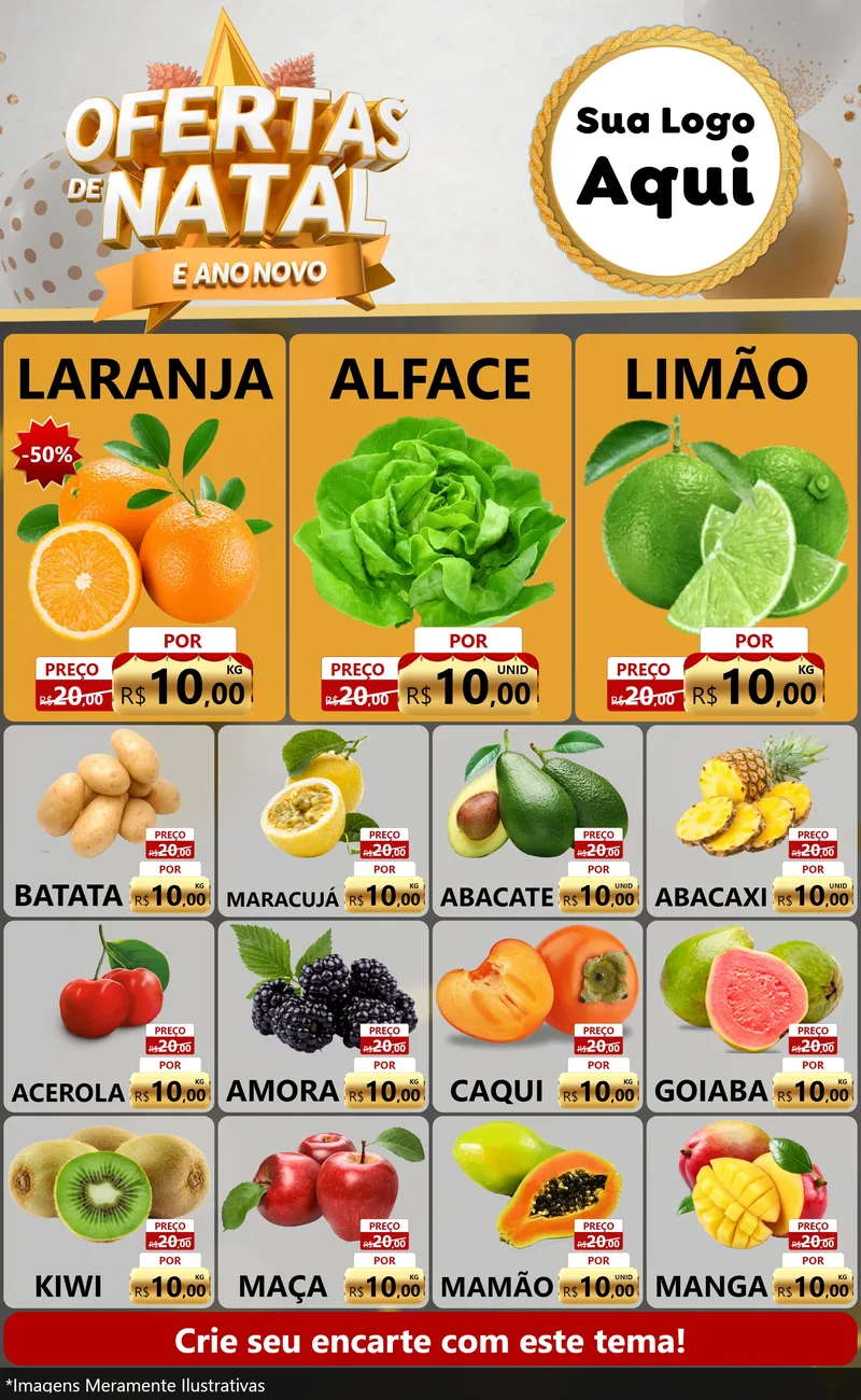 Modelo de Encarte para Encarte Grande com o tema Ofertas De Natal E Ano Novo para Hortifrúti