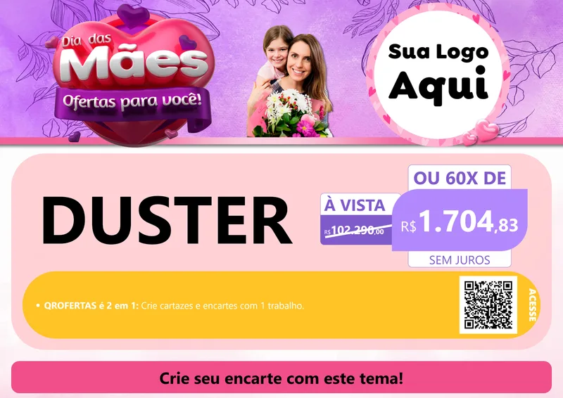 Modelo de Cartaz para Cartaz A4 Horizontal com o tema Dia das Mães Ofertas para Você! para Concessionaria de Carros