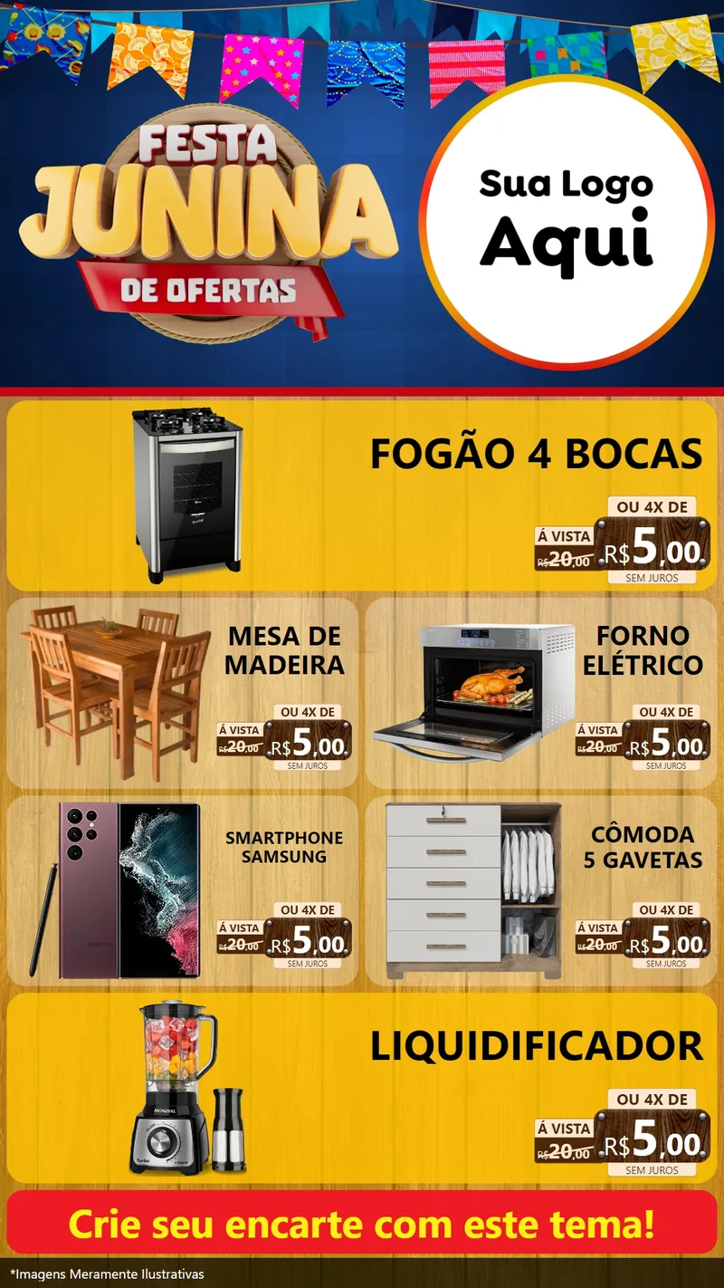 Modelo de TV para TV Vertical com o tema Festa Junina de Ofertas para Móveis e Eletro