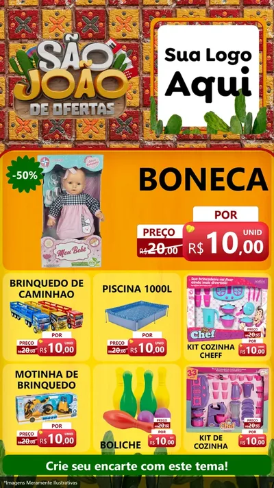 Modelo de Rede Social para Stories com o tema São João de Muitas Ofertas - Junina para Brinquedos