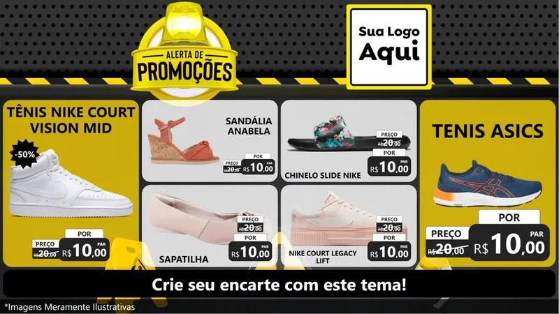 Modelo de TV para TV Horizontal com o tema Alerta de Promoções para Calçados