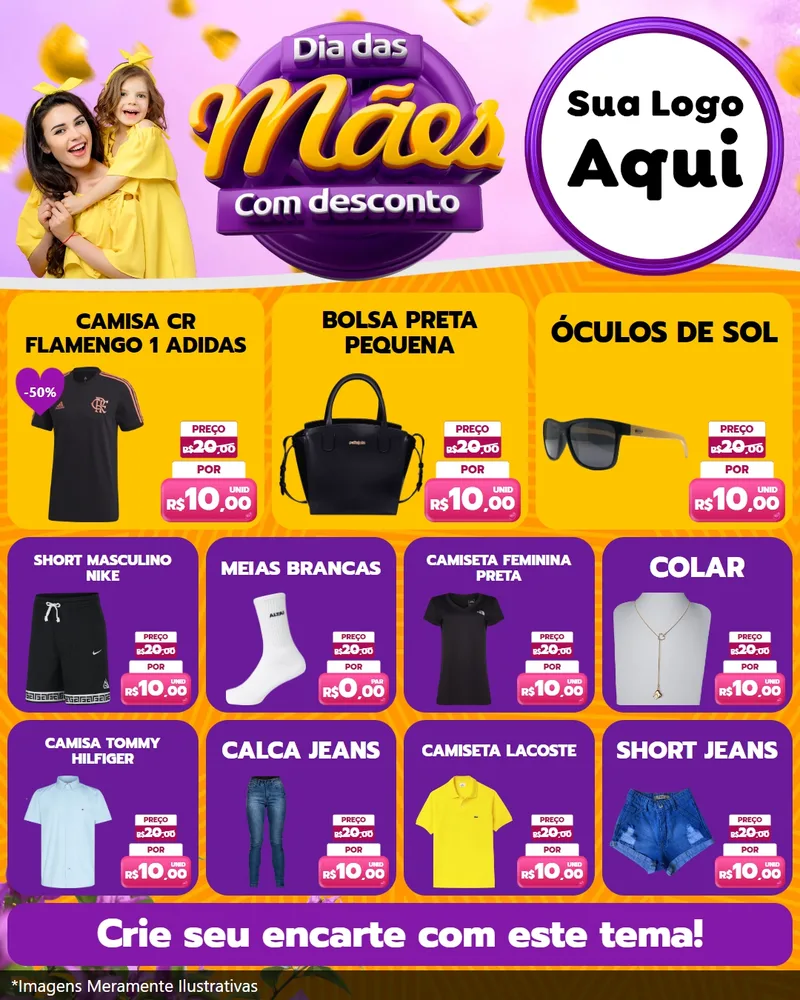 Modelo de Rede Social para Feed Instagram com o tema Dia das Mães com Desconto para Roupas e acessórios