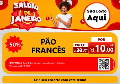 Modelo de Cartaz para Cartaz A4 Horizontal com o tema Saldão de Janeiro para Padaria
