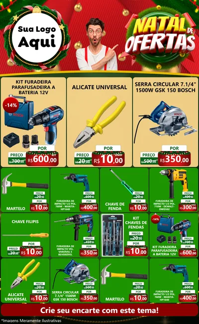 Modelo de Encarte para Encarte Grande com o tema Natal de Ofertas para Maquinas e Ferramentas