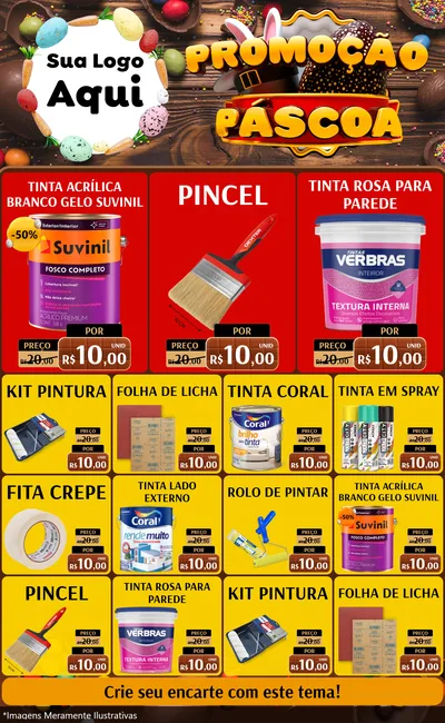 Modelo de Encarte para Encarte Grande com o tema Promoção Páscoa para Tintas e Ferramentas