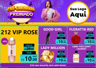 Modelo de Encarte para Encarte A4 Horizontal com o tema Pré-Carnaval Premiado para Perfumes