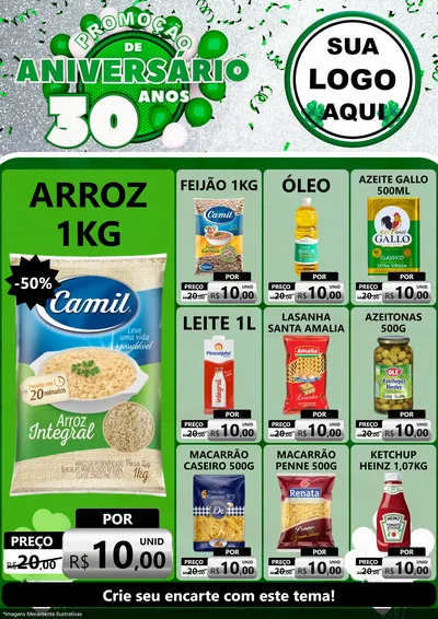 Modelo de Encarte para Encarte A4 Vertical com o tema Promoção de Aniversário - 30 Anos para Supermercado