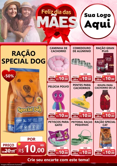 Modelo de Encarte para Encarte A4 Vertical com o tema Feliz Dia Das Mães para Pet Shop