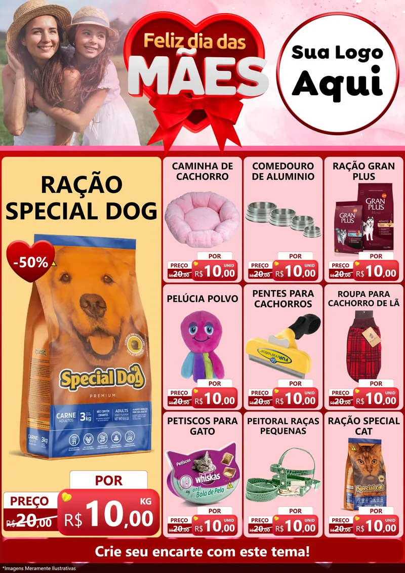 Modelo de Encarte para Encarte A4 Vertical com o tema Feliz Dia Das Mães para Pet Shop