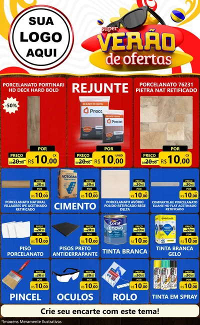 Modelo de Encarte para Encarte Grande com o tema Super Verão de Ofertas para Pisos e revestimentos
