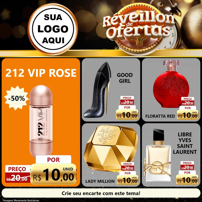 Modelo de Rede Social para Feed Facebook com o tema Réveillon de Ofertas para Perfumes