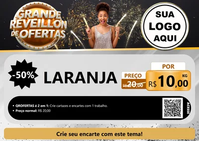 Modelo de Cartaz para Cartaz A4 Horizontal com o tema Grande Réveillon de Ofertas para Hortifrúti