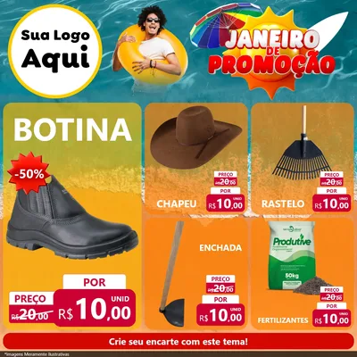 Modelo de Rede Social para Feed Facebook com o tema Janeiro de Promoção para Agropecuária