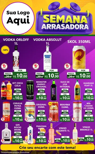 Modelo de Encarte para Encarte Grande com o tema Semana Arrasadora para Distribuidora de bebidas