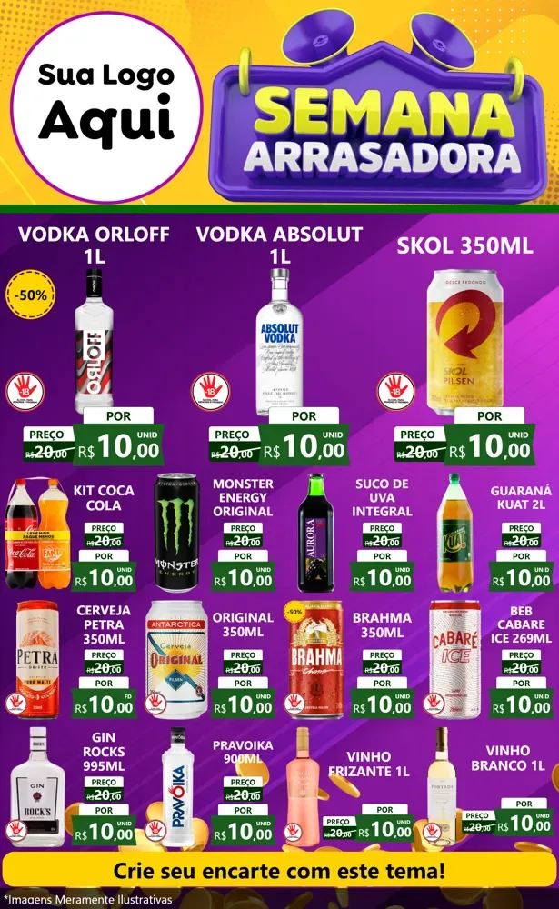 Modelo de Encarte para Encarte Grande com o tema Semana Arrasadora para Distribuidora de bebidas
