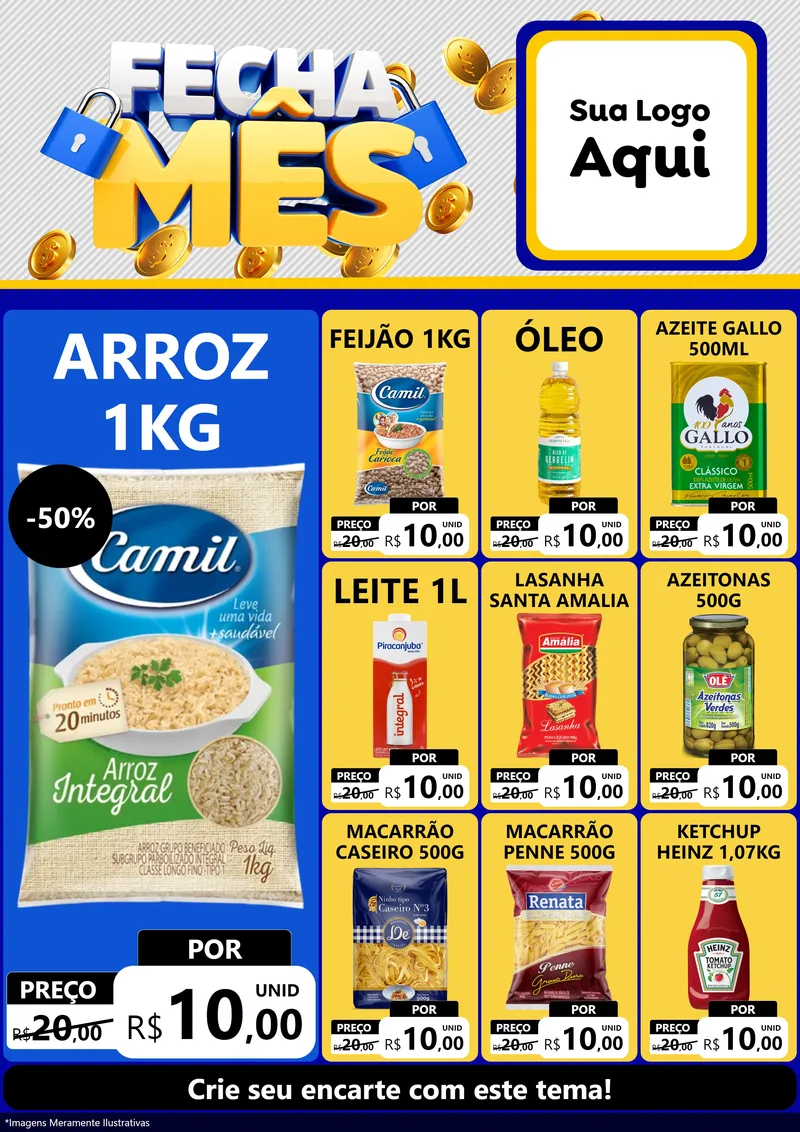 Modelo de Encarte para Encarte A4 Vertical com o tema Fecha Mês para Supermercado