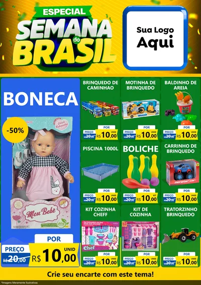 Modelo de Encarte para Encarte A4 Vertical com o tema Especial Semana do Brasil para Brinquedos