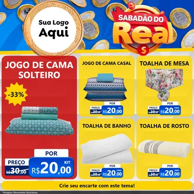 Modelo de Rede Social para Feed Facebook com o tema Sabadão do Real para Cama, Mesa e Banho