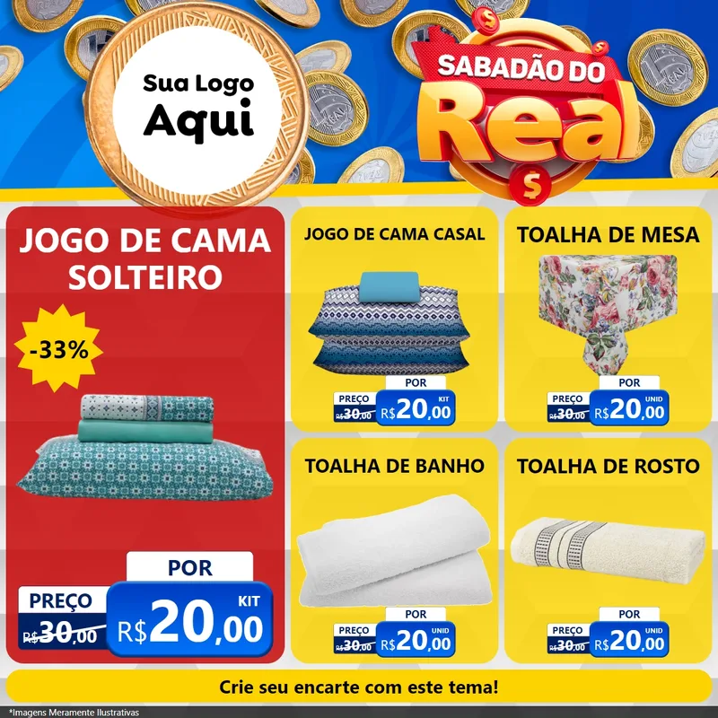 Modelo de Rede Social para Feed Facebook com o tema Sabadão do Real para Cama, Mesa e Banho