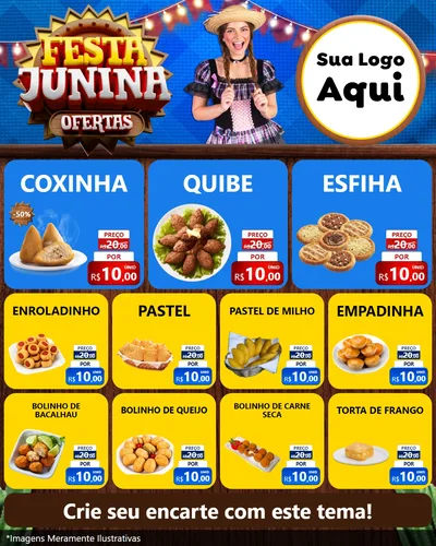Modelo de Rede Social para Feed Instagram com o tema Festa Junina Ofertas para Salgadaria