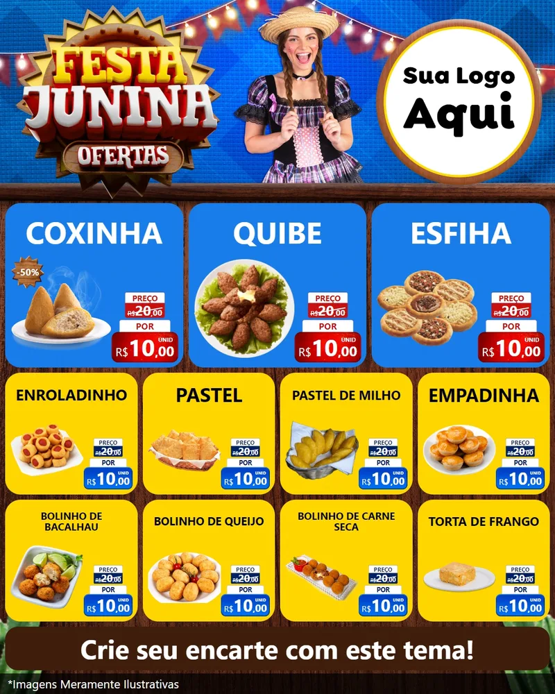 Modelo de Rede Social para Feed Instagram com o tema Festa Junina Ofertas para Salgadaria