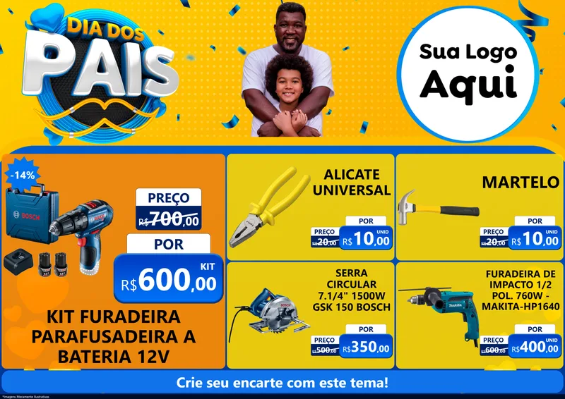 Modelo de Encarte para Encarte A4 Horizontal com o tema Dia dos Pais para Maquinas e Ferramentas