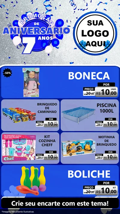 Modelo de TV para TV Vertical com o tema Promoção de Aniversário - 7 Anos para Brinquedos