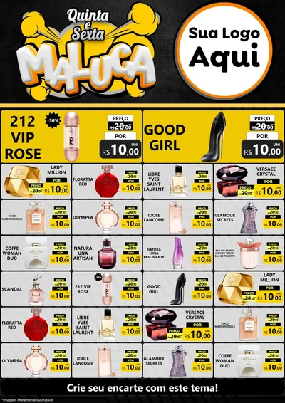 Modelo de Encarte para Encarte A4 Vertical com o tema Quinta e Sexta Maluca para Perfumes