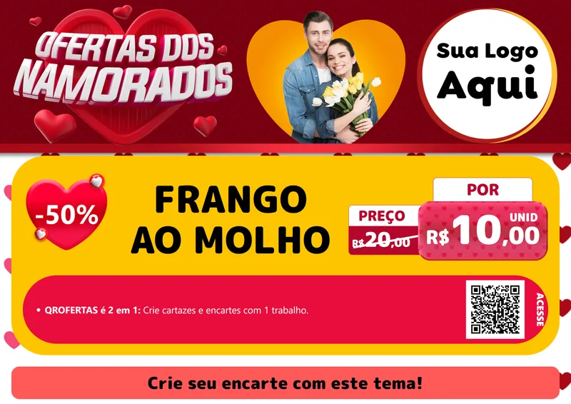 Modelo de Cartaz para Cartaz A4 Horizontal com o tema Ofertas Dos Namorados para Restaurante