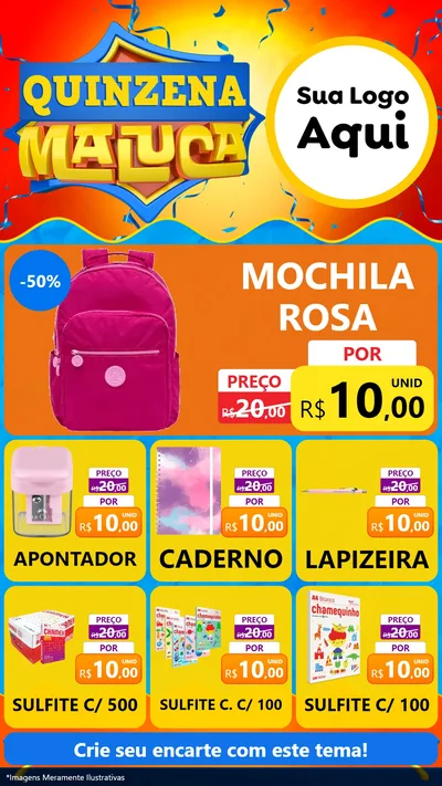 Modelo de Rede Social para Stories com o tema Quinzena Maluca para Papelaria