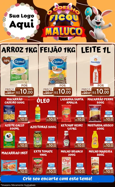 Modelo de Encarte para Encarte Grande com o tema O Coelho Ficou Maluco - Páscoa para Supermercado