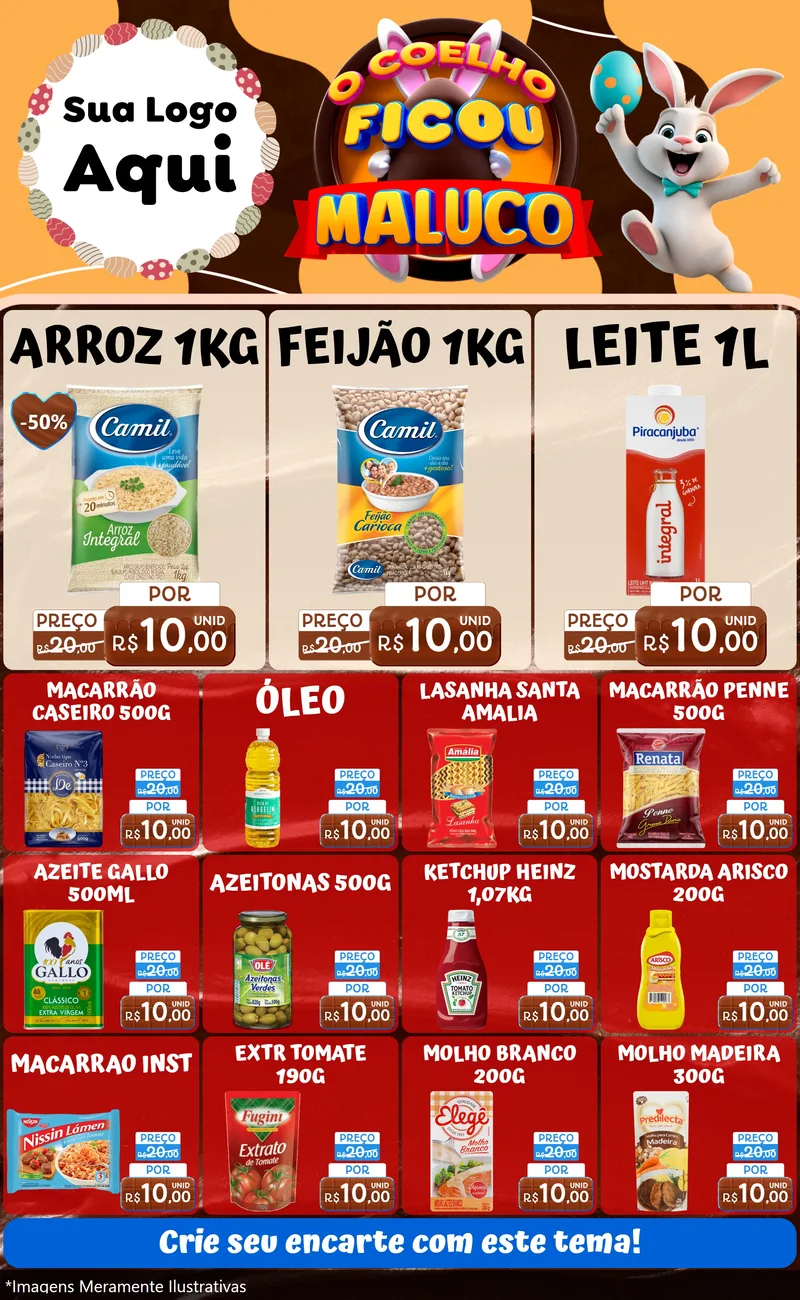 Modelo de Encarte para Encarte Grande com o tema O Coelho Ficou Maluco - Páscoa para Supermercado