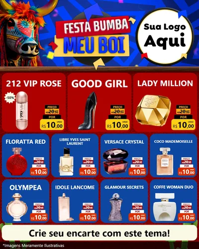 Modelo de Rede Social para Feed Instagram com o tema Festa Bumba meu Boi para Perfumes