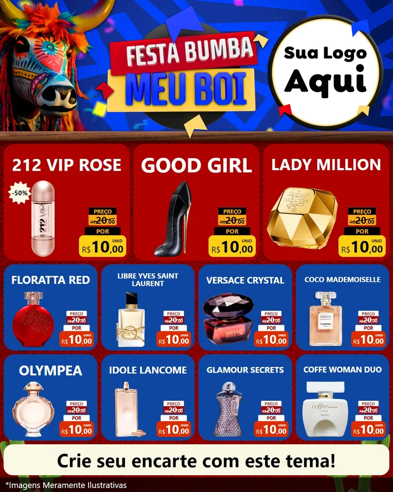 Modelo de Rede Social para Feed Instagram com o tema Festa Bumba meu Boi para Perfumes