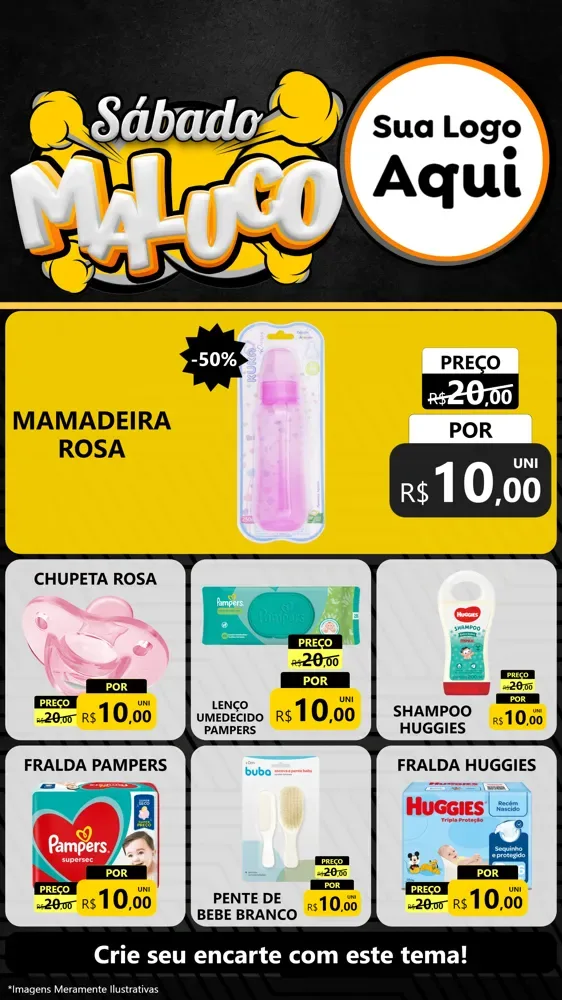 Modelo de Rede Social para Stories com o tema Sábado Maluco para Bebês