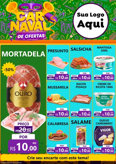 Modelo de Encarte para Encarte A4 Vertical com o tema Carnaval de Ofertas para Frios e Laticínios