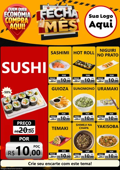 Modelo de Encarte para Encarte A4 Vertical com o tema Fecha Mês para Comida japonesa