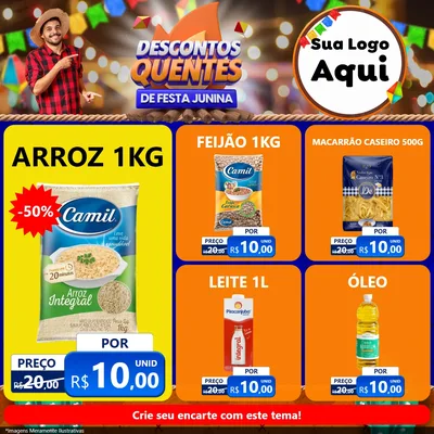 Modelo de Rede Social para Feed Facebook com o tema Descontos Quentes de Festa Junina para Supermercado