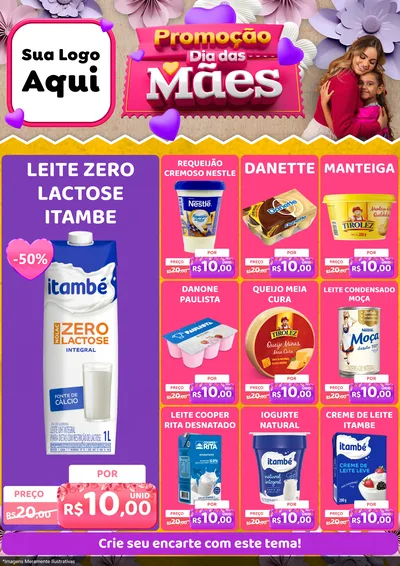Modelo de Encarte para Encarte A4 Vertical com o tema Promoção Dia das Mães para Frios e Laticínios