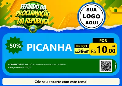 Modelo de Cartaz para Cartaz A4 Horizontal com o tema Feriado da Proclamação da República para Açougue