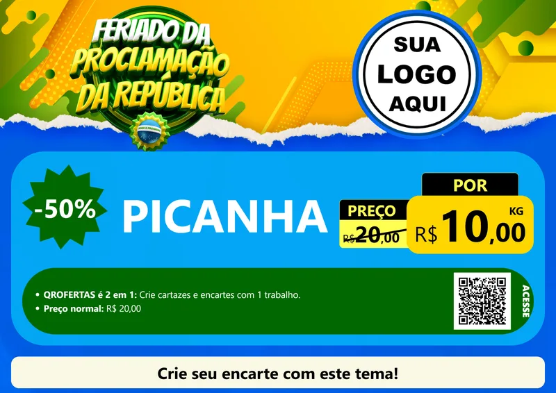 Modelo de Cartaz para Cartaz A4 Horizontal com o tema Feriado da Proclamação da República para Açougue