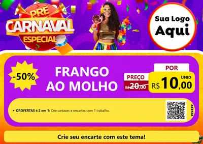 Modelo de Cartaz para Cartaz A4 Horizontal com o tema Pré-Carnaval Especial para Restaurante