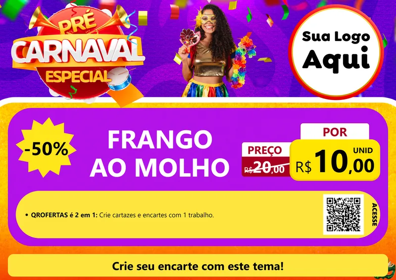 Modelo de Cartaz para Cartaz A4 Horizontal com o tema Pré-Carnaval Especial para Restaurante